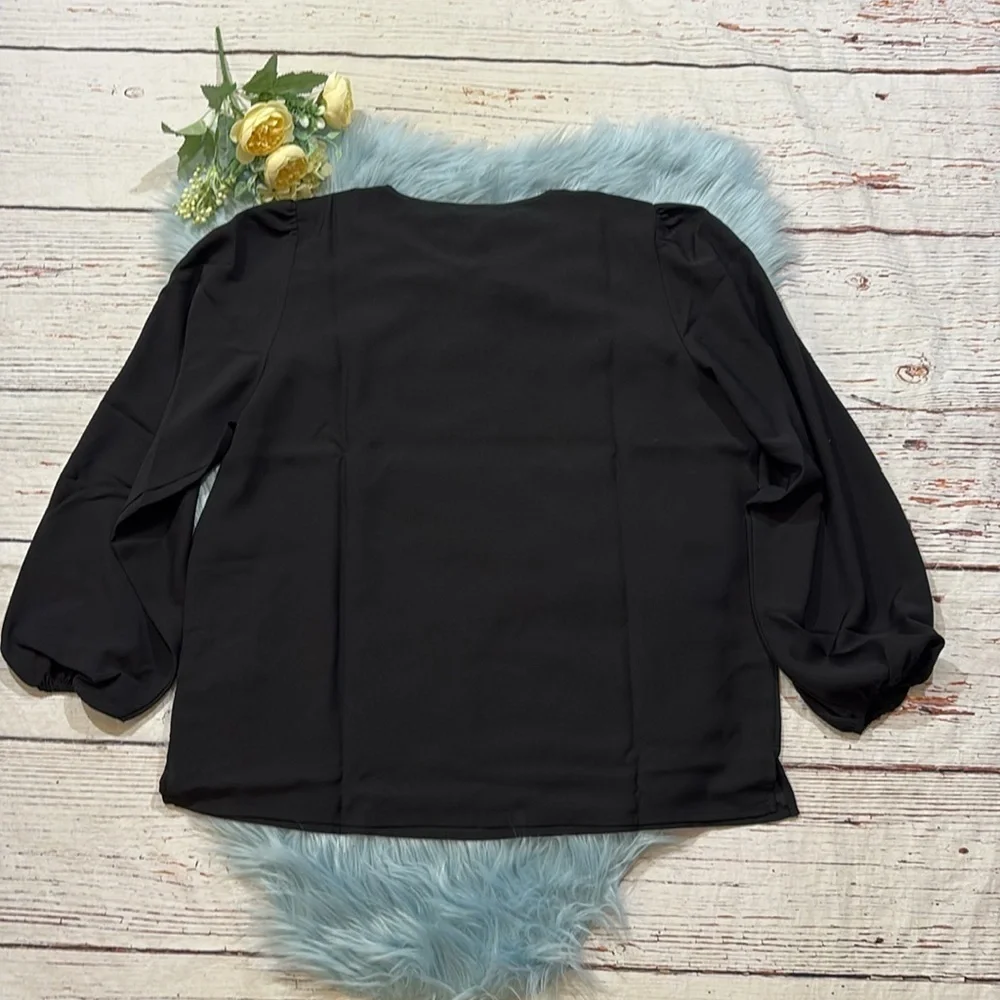 NWT J. CREW Puff-Sleeve Satin-Back Crepe Top in Black Tall Fit